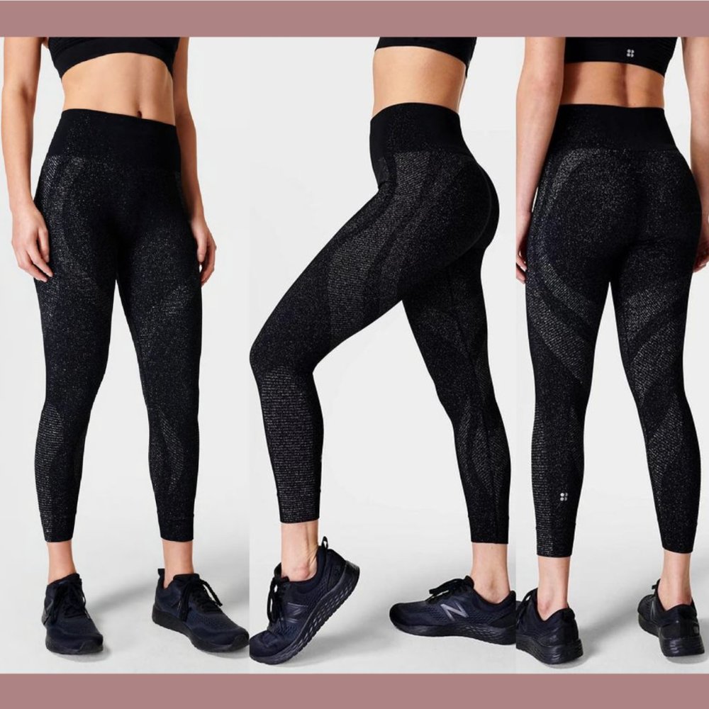NWT $98 Sweaty Betty [ Small‎ 6 ] Spark Seamless 7/8 Workout Leggings Black